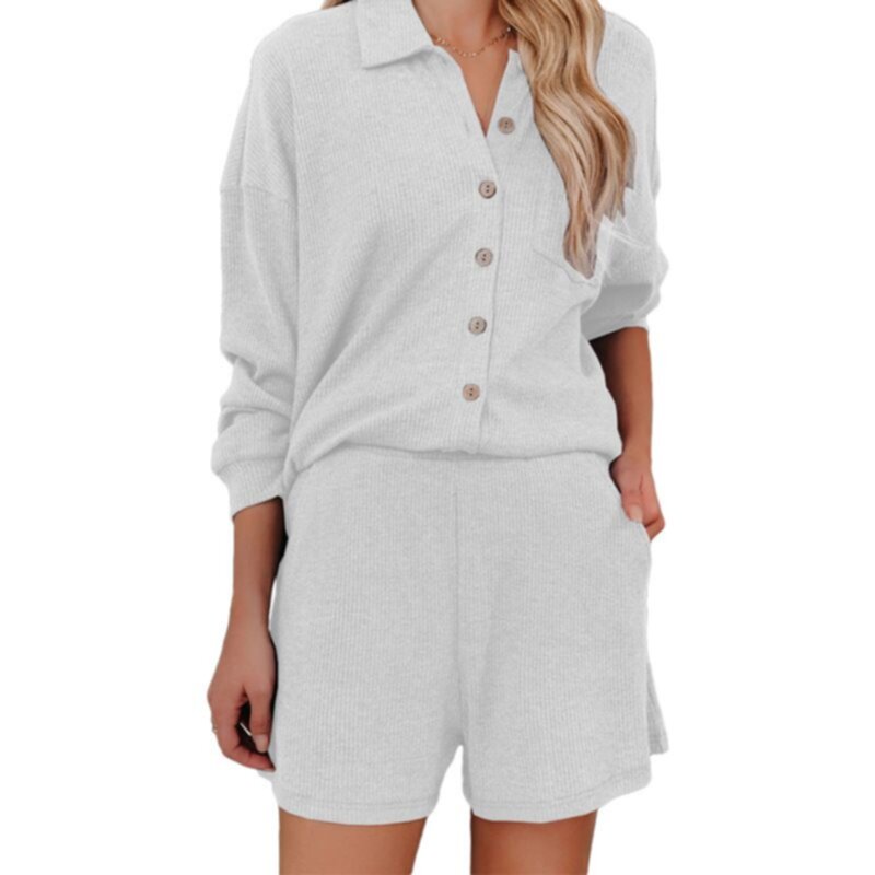Single breasted lapel long-sleeved cardigan shorts suit